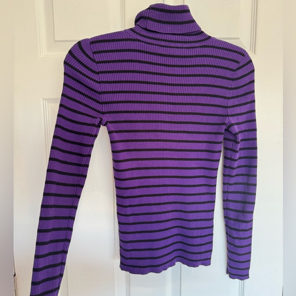 Lauren‎ Ralph Lauren Striped Rib-Knit Turtleneck Sweater Purple Petite Small - Picture 3 of 4